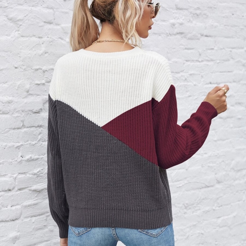 crew neck fall knit multicolor charcoal sweater - Picture 5 of 11